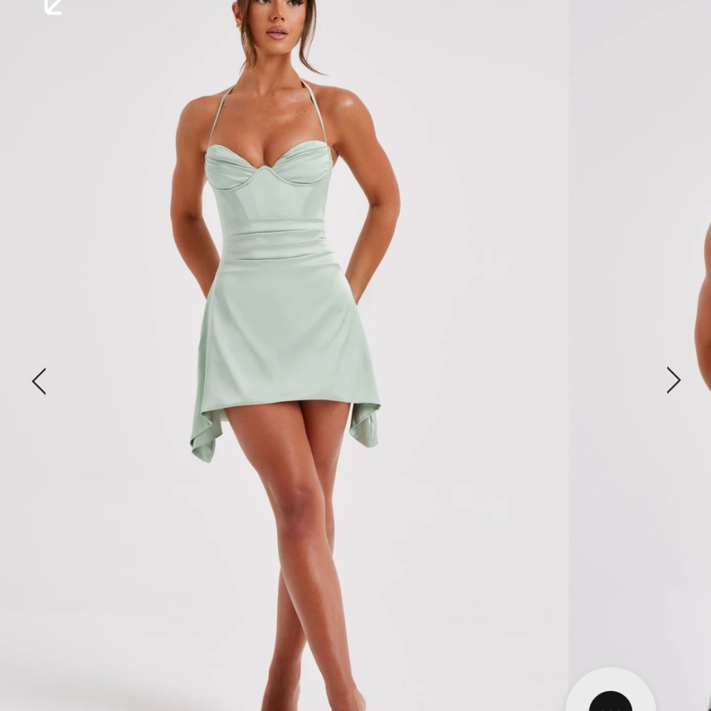 Babyboo sage satin mini dress.